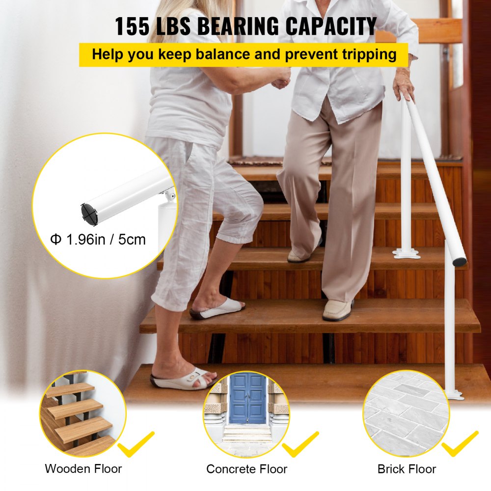 VEVOR Handrail for Outdoor Steps Aluminum Stair 
Handrail Fit 0-5 Steps w/ Installation Kit