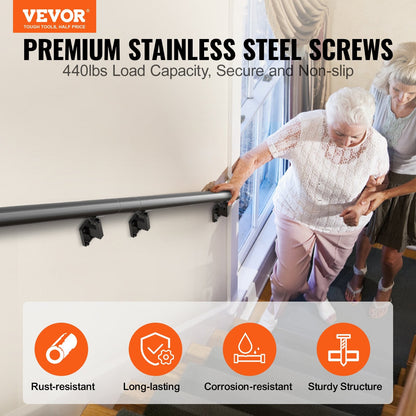Indoor/Outdoor Stair Handrail, 3.66m, Wall Mount, 199.6kg Load, Aluminum Alloy