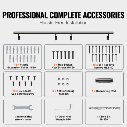 VEVOR Handrail Stair Railing, 366cm, Wall Mount Handrails for Indoor Stairs, Thickened