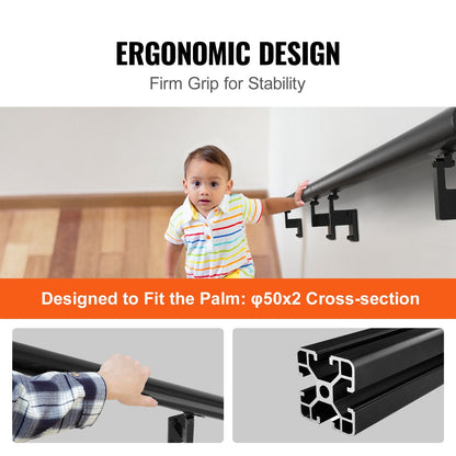Indoor/Outdoor Stair Handrail, 3.66m, Wall Mount, 199.6kg Load, Aluminum Alloy
