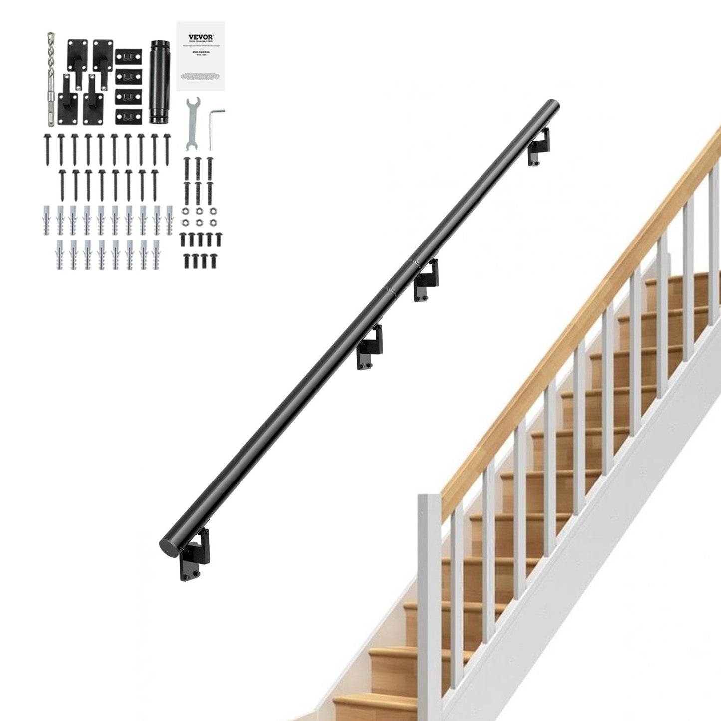 Indoor/Outdoor Stair Handrail, 3.66m, Wall Mount, 199.6kg Load, Aluminum Alloy