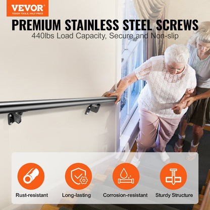 Indoor/Outdoor Aluminum Handrail, Wall Mount, 4 ft, 200 kg Capacity, Installation Kit