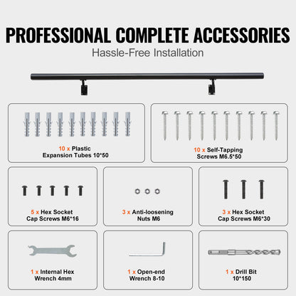 VEVOR Handrail Stair Railing, 4 ft, Wall Mount Handrails for Indoor Stairs, Thickened