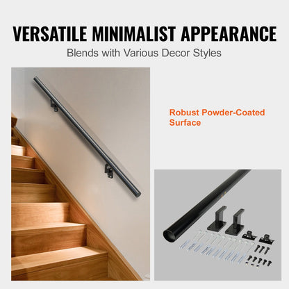 Wall Mounted Aluminum Handrail for Indoor/Outdoor Stairs, 152.4CM, 200KG Capacity