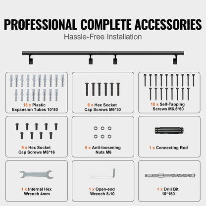 Wall Mount Aluminum Handrail for Stairs, 213.4CM, 200KG Capacity, Indoor/Outdoor