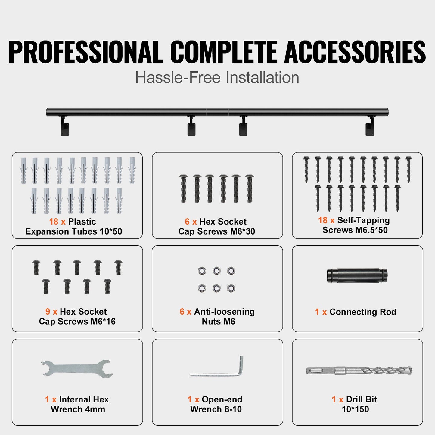 VEVOR Handrail Stair Railing, 213.4CM, Wall Mount Handrails for Indoor Stairs, Thickened
