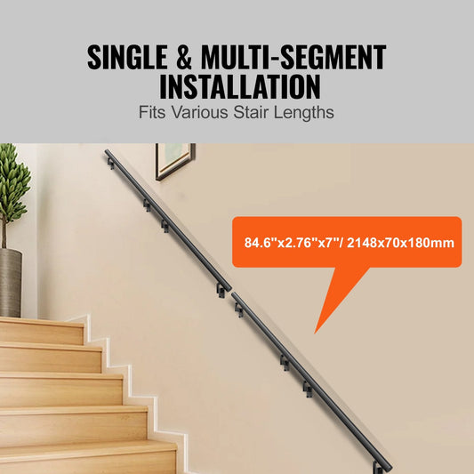Wall Mount Aluminum Handrail for Stairs, 213.4CM, 200KG Capacity, Indoor/Outdoor