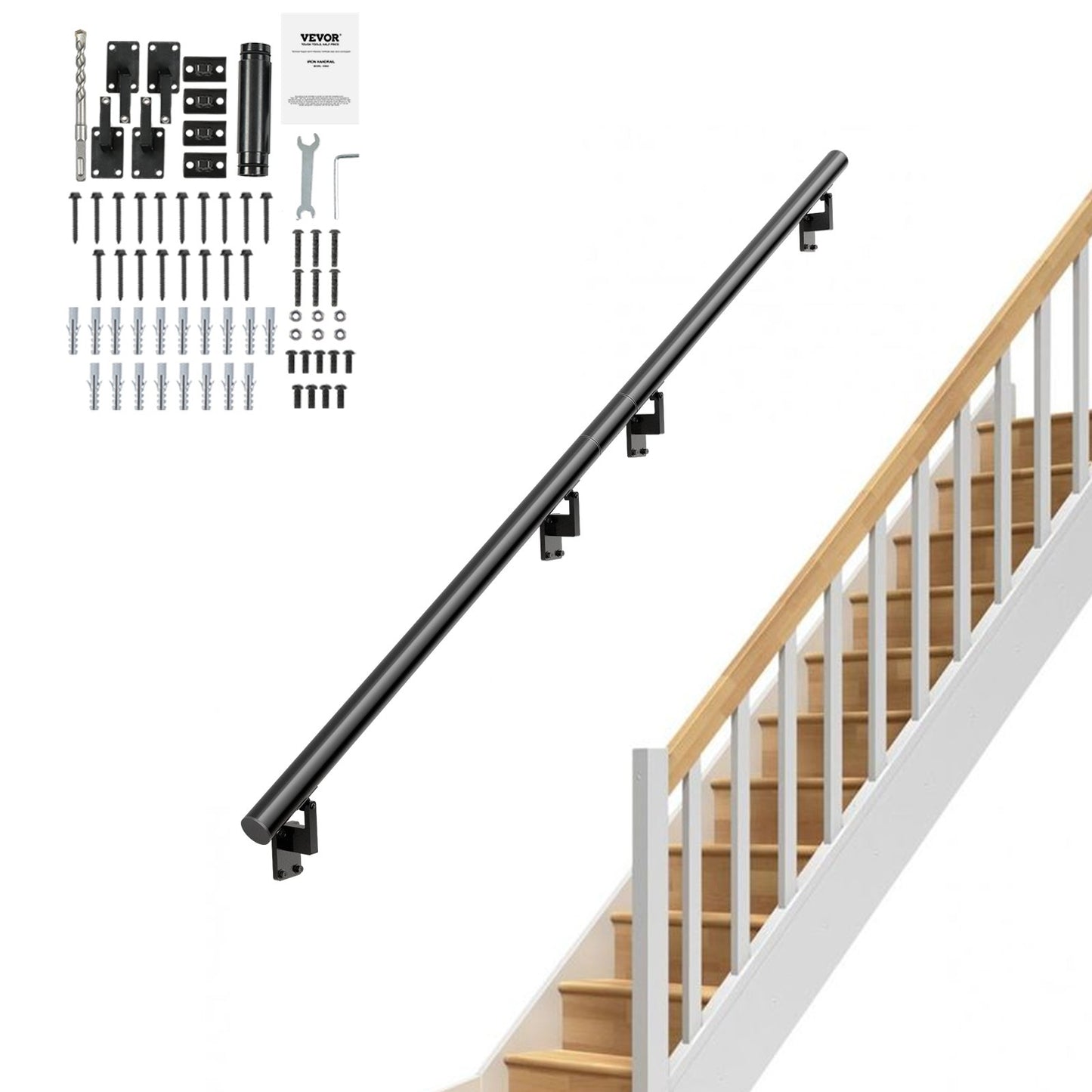 VEVOR Handrail Stair Railing, 213.4CM, Wall Mount Handrails for Indoor Stairs, Thickened