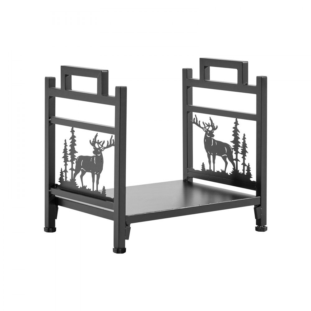 Indoor Firewood Rack, 45cm Curved Log Holder with Canvas Carrier, 18kg Weight Capacity Wood Storage Stand, Powder-Coated Steel Firewood Holder, Heavy Duty Wood Pile Stacker Rack for Fireplace