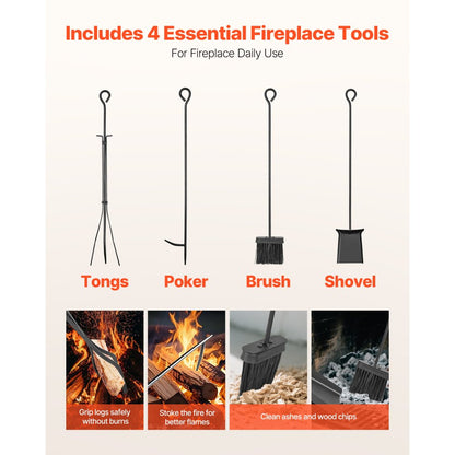 Indoor Firewood Rack, 45.5cm 2-Tier Firewood Holder with Fireplace Tools, Brush, Shovel, Poker, Tongs, Heavy Duty Log Wood Rack, 400 lbs Weight Capacity, Wood Pile Storage Stacker for Fire Pit