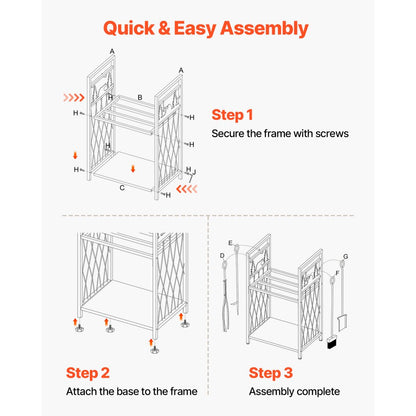 Indoor Firewood Rack, 45.5cm 2-Tier Firewood Holder with Fireplace Tools, Brush, Shovel, Poker, Tongs, Heavy Duty Log Wood Rack, 400 lbs Weight Capacity, Wood Pile Storage Stacker for Fire Pit