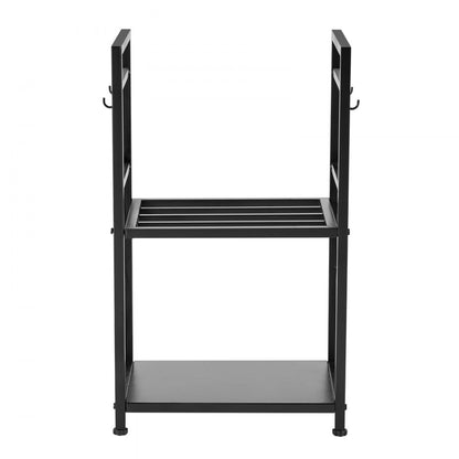 Indoor Firewood Rack, 45.5cm 2-Tier Firewood Holder with Fireplace Tools, Brush, Shovel, Poker, Tongs, Heavy Duty Log Wood Rack, 400 lbs Weight Capacity, Wood Pile Storage Stacker for Fire Pit