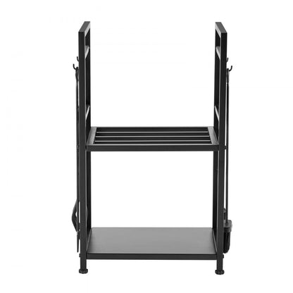 Indoor Firewood Rack, 45.5cm 2-Tier Firewood Holder with Fireplace Tools, Brush, Shovel, Poker, Tongs, Heavy Duty Log Wood Rack, 400 lbs Weight Capacity, Wood Pile Storage Stacker for Fire Pit