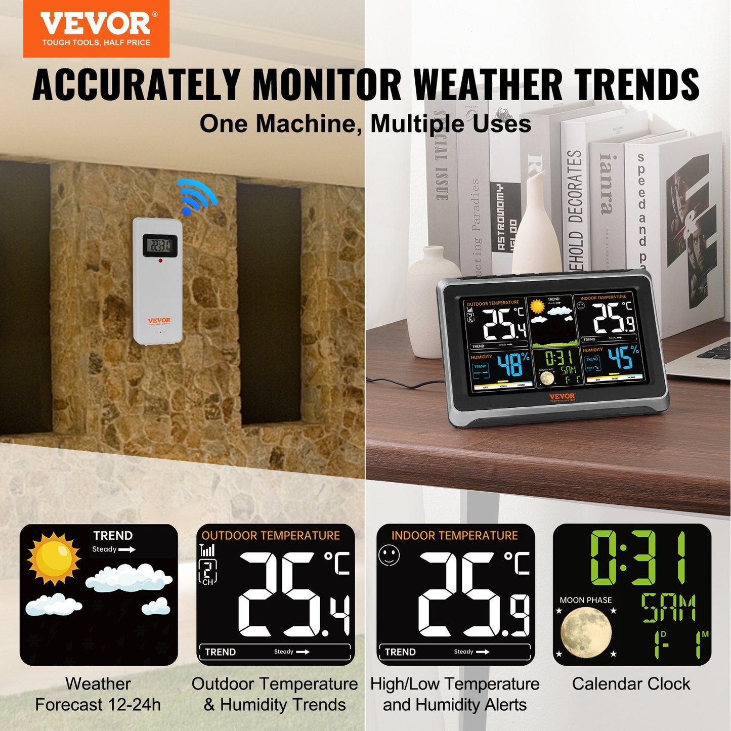 Wireless Indoor Outdoor Weather Station with HD Display & Remote Sensor