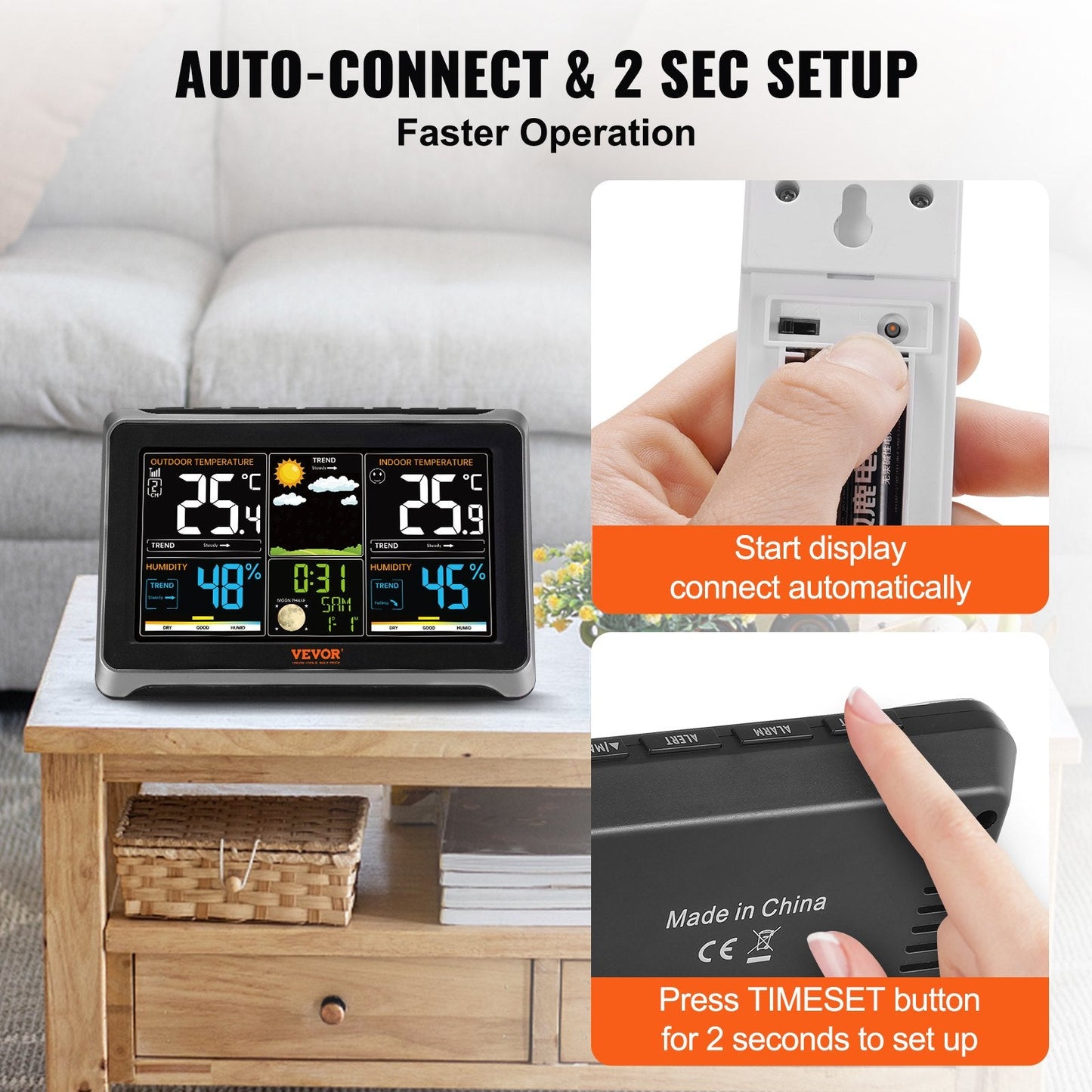 Wireless Indoor Outdoor Weather Station with HD Display & Remote Sensor