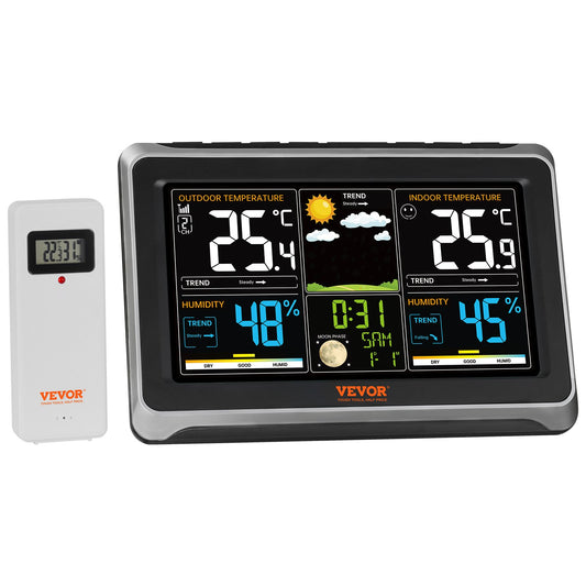 VEVOR Weather Station Indoor Outdoor, Large Color Display, Wireless Digital Home