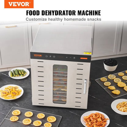10-Tray Stainless Steel Food Dehydrator, 1000W, Adjustable Temp & Timer