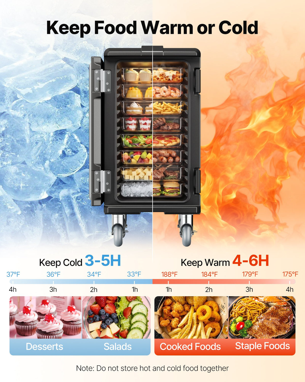 Insulated Food Pan Carrier, 120L Hot Box for Catering, LLDPE Food Box Carrier with Double Buckles, Front Loading Food Warmer with Handles, End Loader with Wheels for Restaurant, Canteen, etc.