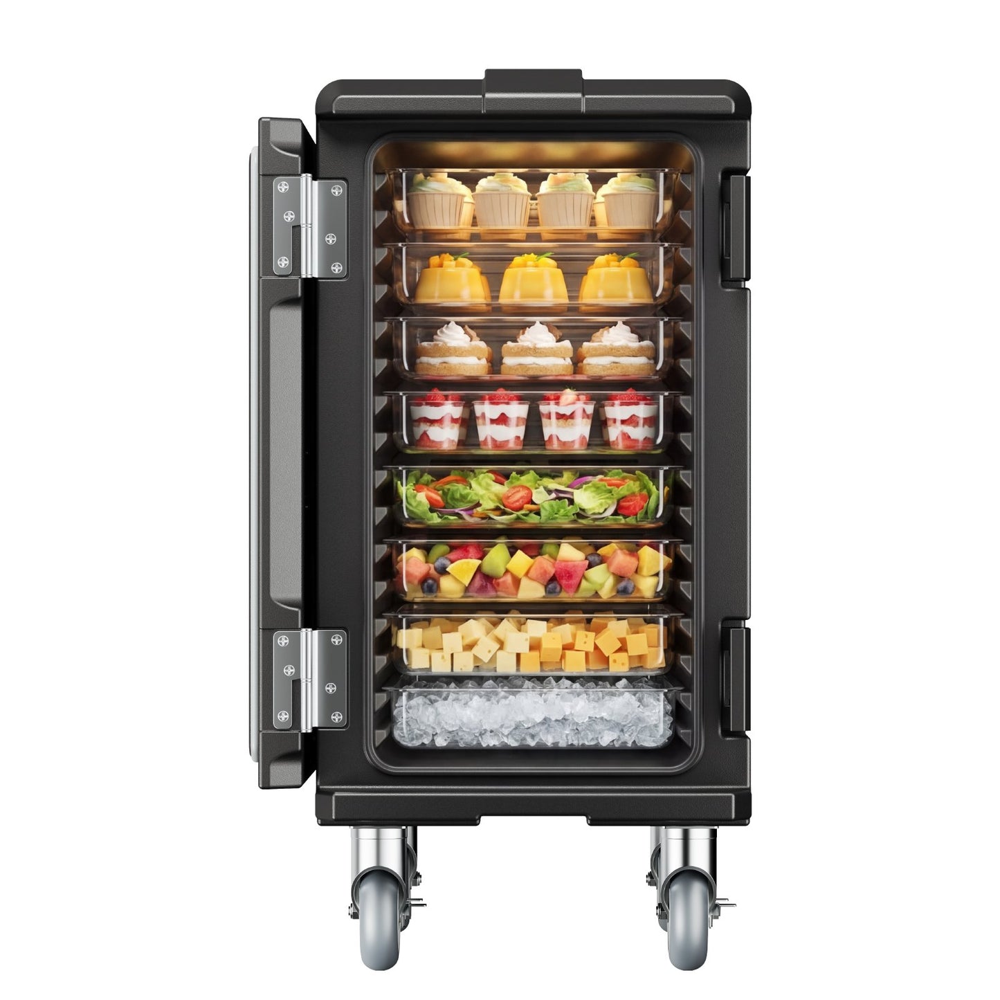 Insulated Food Pan Carrier, 120L Hot Box for Catering, LLDPE Food Box Carrier with Double Buckles, Front Loading Food Warmer with Handles, End Loader with Wheels for Restaurant, Canteen, etc.