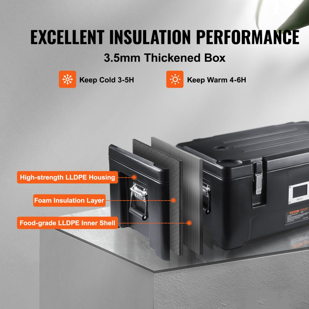 Insulated Food Pan Carrier Stackable Top Loader with 3 Pans 30 L Black