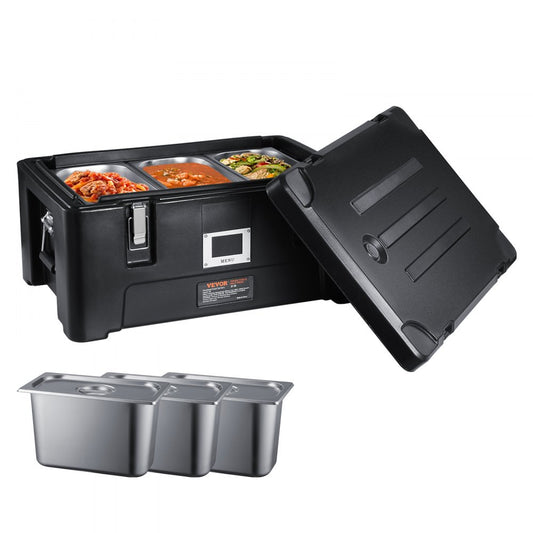 Insulated Food Pan Carrier Stackable Top Loader with 3 Pans 30 L Black