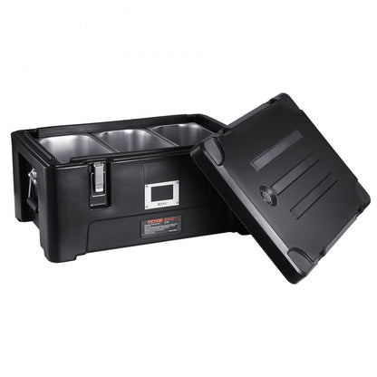 Insulated Food Pan Carrier Stackable Top Loader with 3 Pans 30 L Black