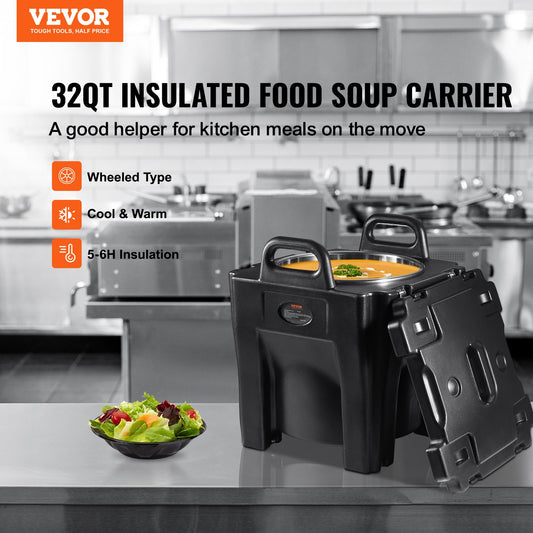 Insulated Food Carrier, 30L Capacity, Stackable Catering Hot Box with Stainless Steel Barrel, Top Load LLDPE Food Warmer with Integral Handles Buckles Stationary Base, for Restaurant Canteen, B