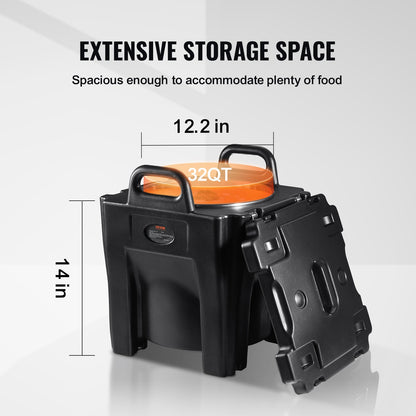 Insulated Food Carrier, 30L Capacity, Stackable Catering Hot Box with Stainless Steel Barrel, Top Load LLDPE Food Warmer with Integral Handles Buckles Stationary Base, for Restaurant Canteen, B