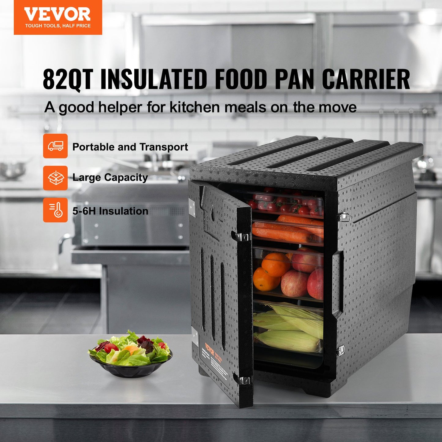 VEVOR Insulated Food Pan Carrier, 90L Hot Box for Catering, LLDPE Food Box Carrier