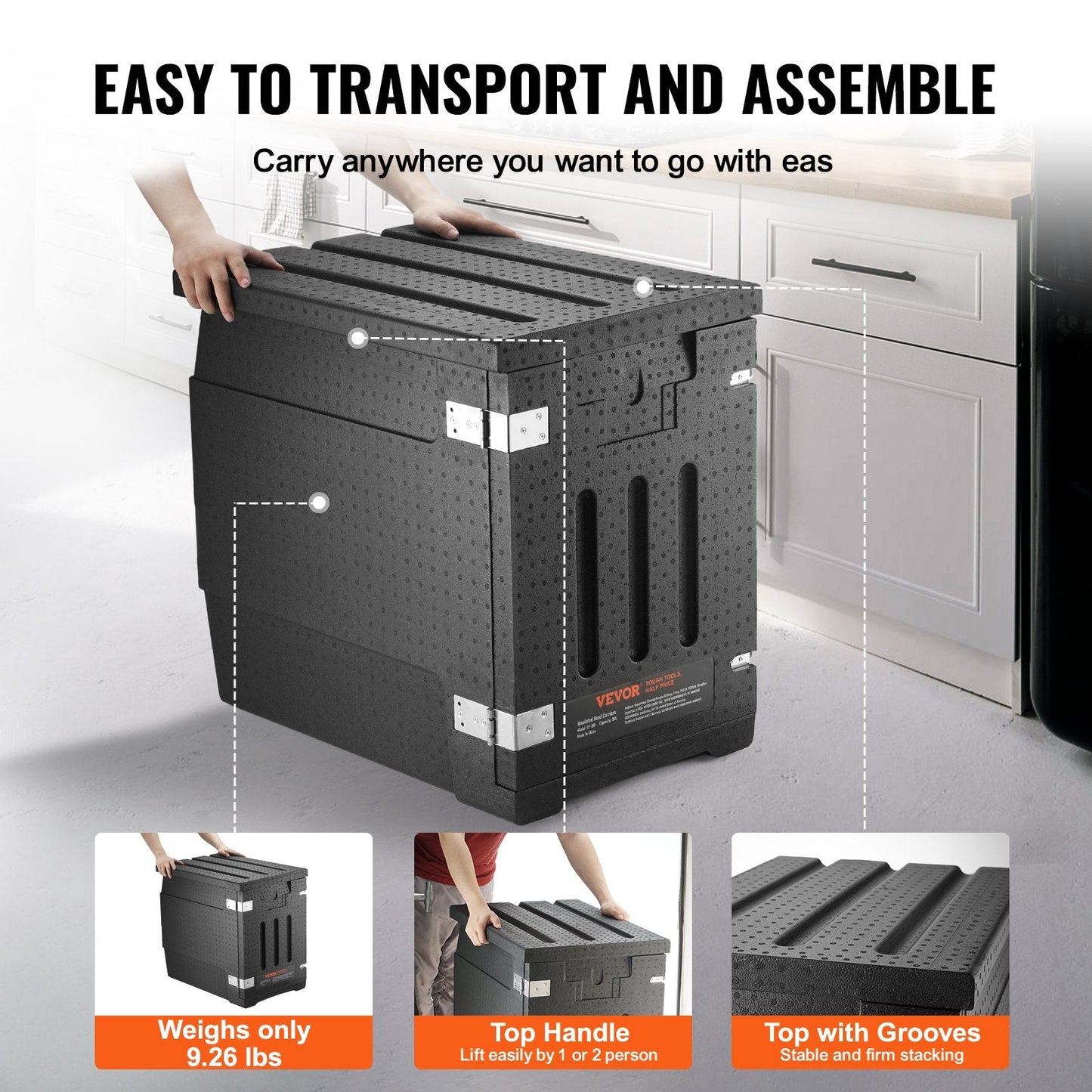 90L Insulated Food Pan Carrier, Front Loading Hot/Cold Box for Catering