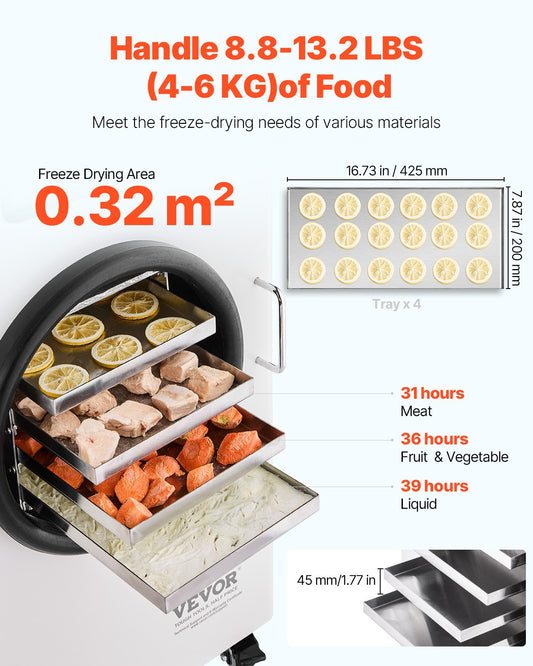 VEVOR Vacuum Freeze Dryer 4-Layer Fruit Vegetable Freeze Drying Machine White
