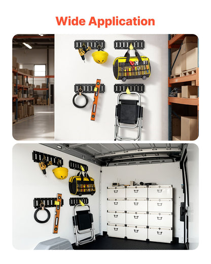 E-Track Tie-Down Rail Kit, 4 Pack 0.4 m E Tracks Set, 21 Pcs Includes 2 Ratchet Straps & 4 O-Rings & 4 Tie-Offs with D-Ring & 2 Single Slots & 8 End Caps & 1 Bag, Fit for Garages Vans Trailers