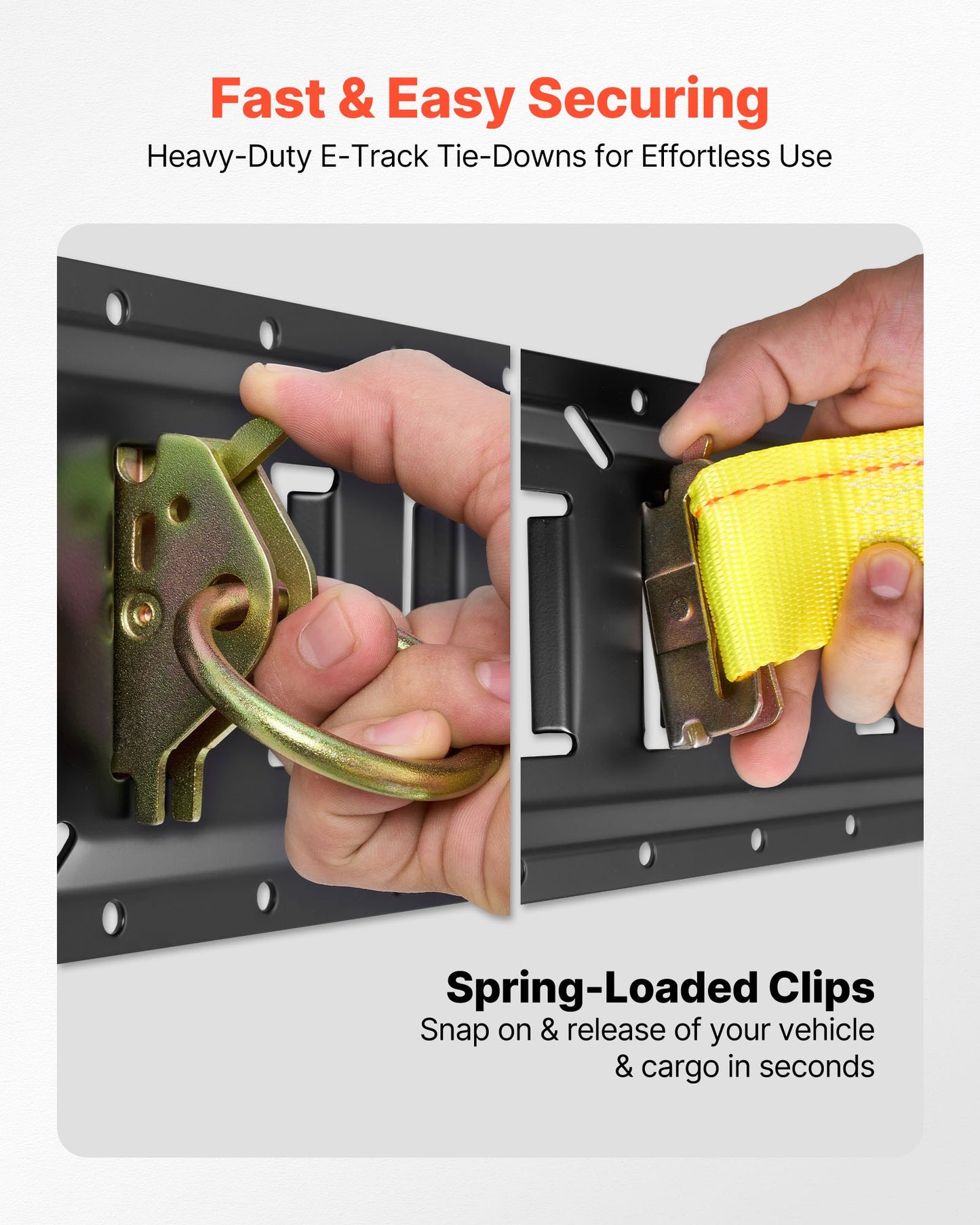 E-Track Tie-Down Rail Kit, 8 Pack (1.5m+1.2m+0.6m+0.3m) E Track Rails, 36 Pcs Includes 2 Ratchet Straps & 8 O-Rings & 8 Tie-Offs with D-Ring & 2 Single Slots & 16 End Caps, Fit for Vans Trailers