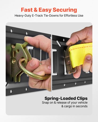 E-Track Tie-Down Rail Kit, 8 Pack (1.5m+1.2m+0.6m+0.3m) E Track Rails, 36 Pcs Includes 2 Ratchet Straps & 8 O-Rings & 8 Tie-Offs with D-Ring & 2 Single Slots & 16 End Caps, Fit for Vans Trailers