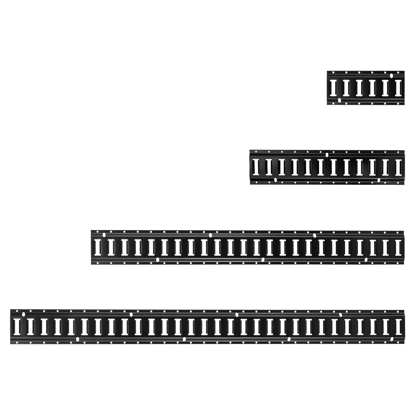 E-Track Tie-Down Rail Kit, 8 Pack (1.5m+1.2m+0.6m+0.3m) E Track Rails, 36 Pcs Includes 2 Ratchet Straps & 8 O-Rings & 8 Tie-Offs with D-Ring & 2 Single Slots & 16 End Caps, Fit for Vans Trailers