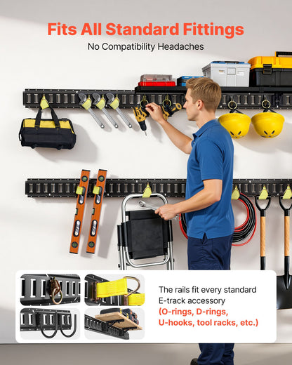 E-Track Tie-Down Rails, 4 Pack, 2.3 m E Track Rails Secures Cargo & Heavy Loads Up to 909 kg, Trailer Tie-Down System Suitable for Garages, Vans, Motorcycle Tie Downs, ATV Mountings
