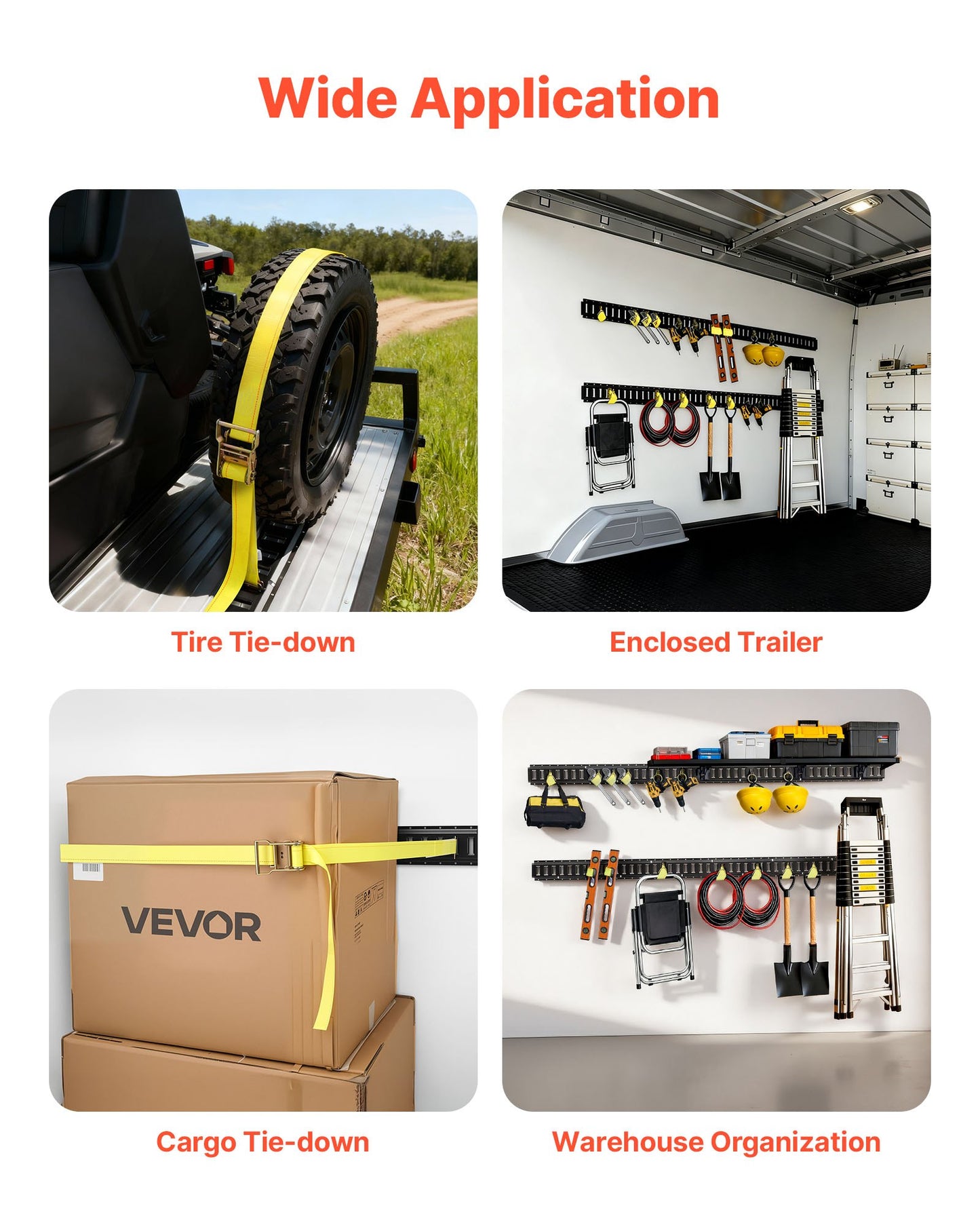 E-Track Tie-Down Rails, 4 Pack, 2.3 m E Track Rails Secures Cargo & Heavy Loads Up to 909 kg, Trailer Tie-Down System Suitable for Garages, Vans, Motorcycle Tie Downs, ATV Mountings