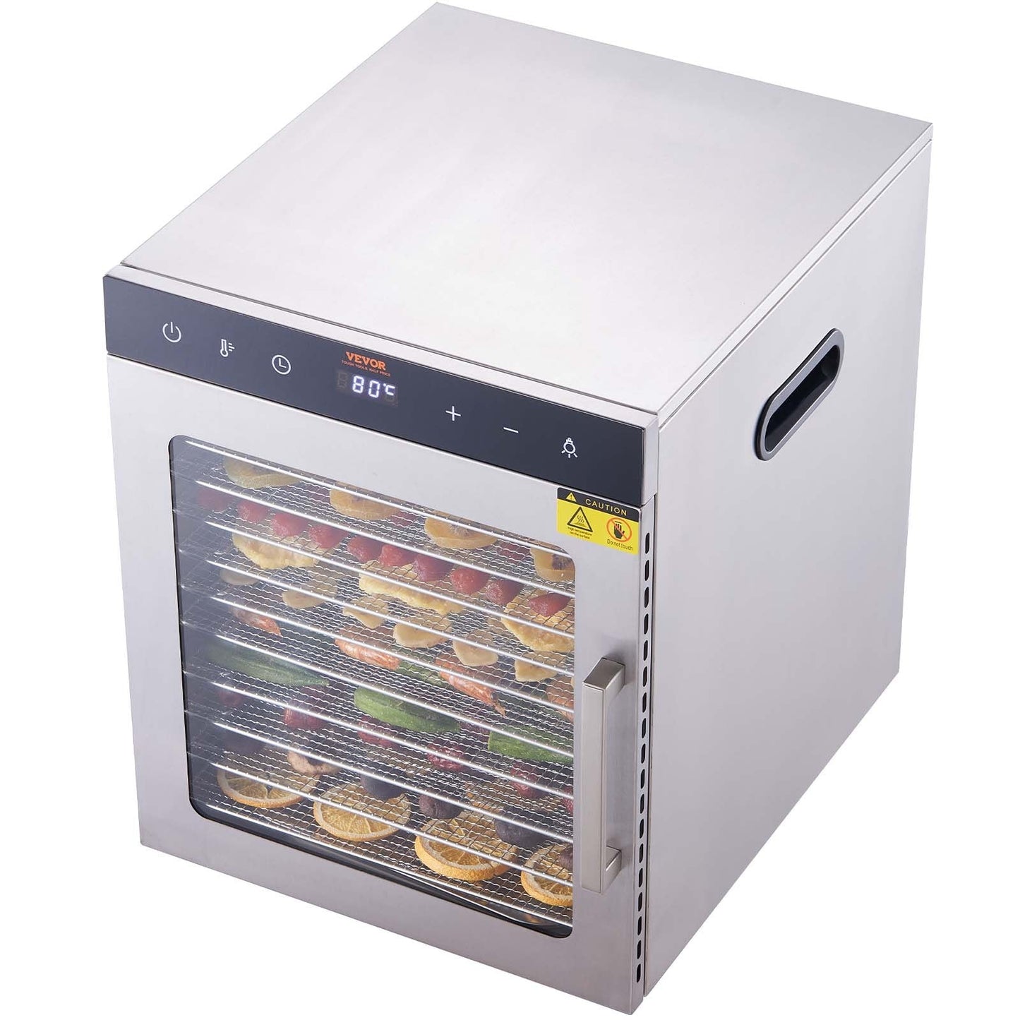10-Tray Stainless Steel Food Dehydrator, 800W, with Adjustable Temp & Timer