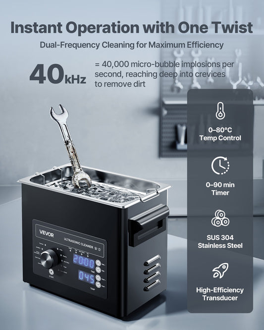 3L Ultrasonic Cleaner, Professional Ultrasonic Cleaner Machine with Knob Control, Stainless Steel Cleaning Machine with Basket and Cleaning Ball, for Watches, Razors, Jewelry, Coins and More