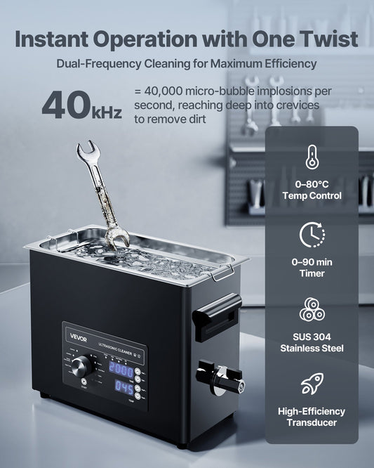 6L Ultrasonic Cleaner, Professional Ultrasonic Cleaner Machine with Knob Control, Stainless Steel Cleaning Machine with Basket and Cleaning Ball, for Watches, Razors, Jewelry, Coins and More