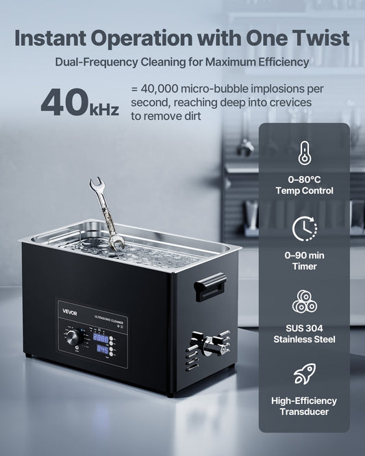 30L Ultrasonic Cleaner, Professional Ultrasonic Cleaner Machine with Knob Control, Stainless Steel Cleaning Machine with Basket and Cleaning Ball, for Watches, Razors, Jewelry, Coins and More