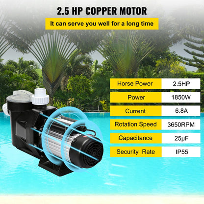 High-Performance 2.5HP Pool Filter Pump for Inground Pools, 1850W, 560 L/min
