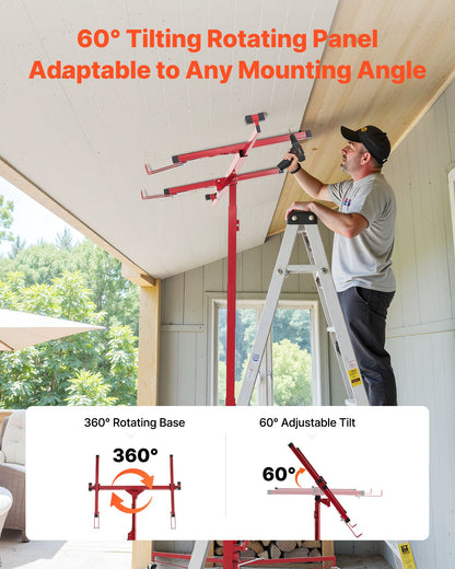 3353mm Drywall Lift, Heavy-Duty 68 kg Sheetrock Hoist with Adjustable Telescoping Arm, Lockable Wheels, Drywall Lifter Panel Jack Hoist Tools Ideal for Ceiling & Wall Installation (Red)
