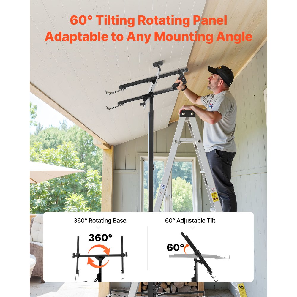 3353mm Drywall Lift 68 kg Sheetrock Hoist Adjust Arm with Wheels Black