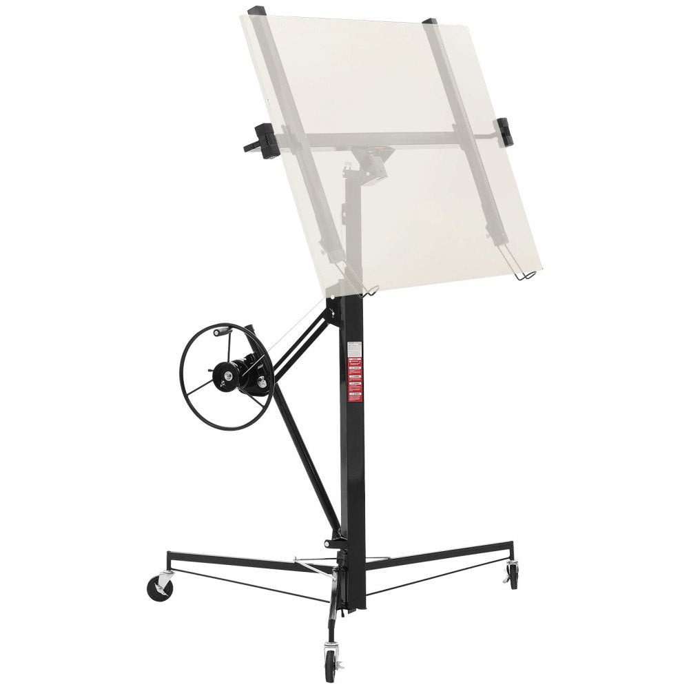 3353mm Drywall Lift 68 kg Sheetrock Hoist Adjust Arm with Wheels Black