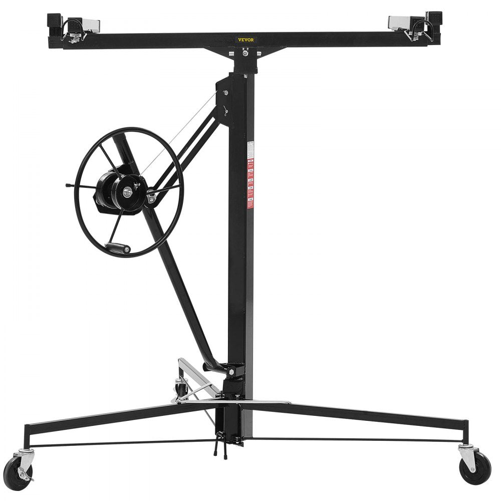 3353mm Drywall Lift 68 kg Sheetrock Hoist Adjust Arm with Wheels Black