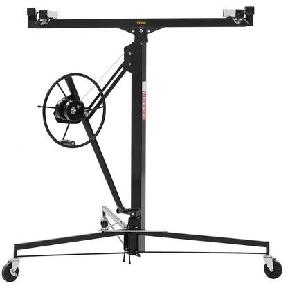 3353mm Drywall Lift 68 kg Sheetrock Hoist Adjust Arm with Wheels Black