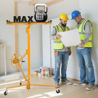 4877mm Drywall Lift 68 kg Sheetrock Hoist Adjust Arm with Wheels Yellow
