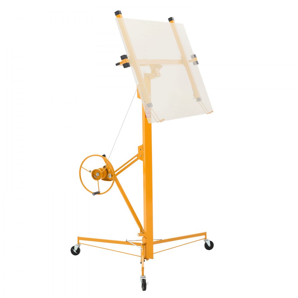4877mm Drywall Lift 68 kg Sheetrock Hoist Adjust Arm with Wheels Yellow