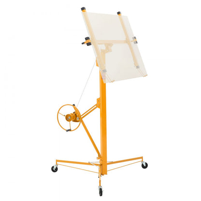 4877mm Drywall Lift 68 kg Sheetrock Hoist Adjust Arm with Wheels Yellow